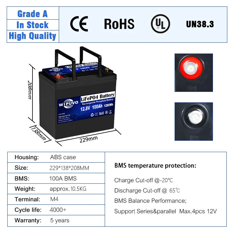 12.8V 100Ah lithium lifepo4 battery