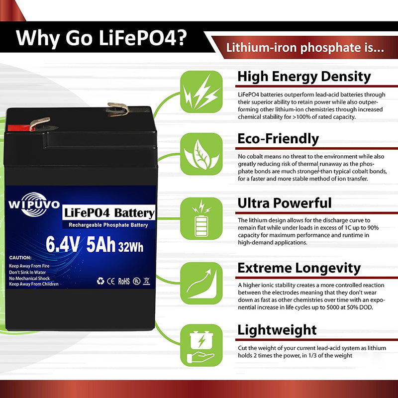 6.4V 5ah Lithium LiFePO4 Battery